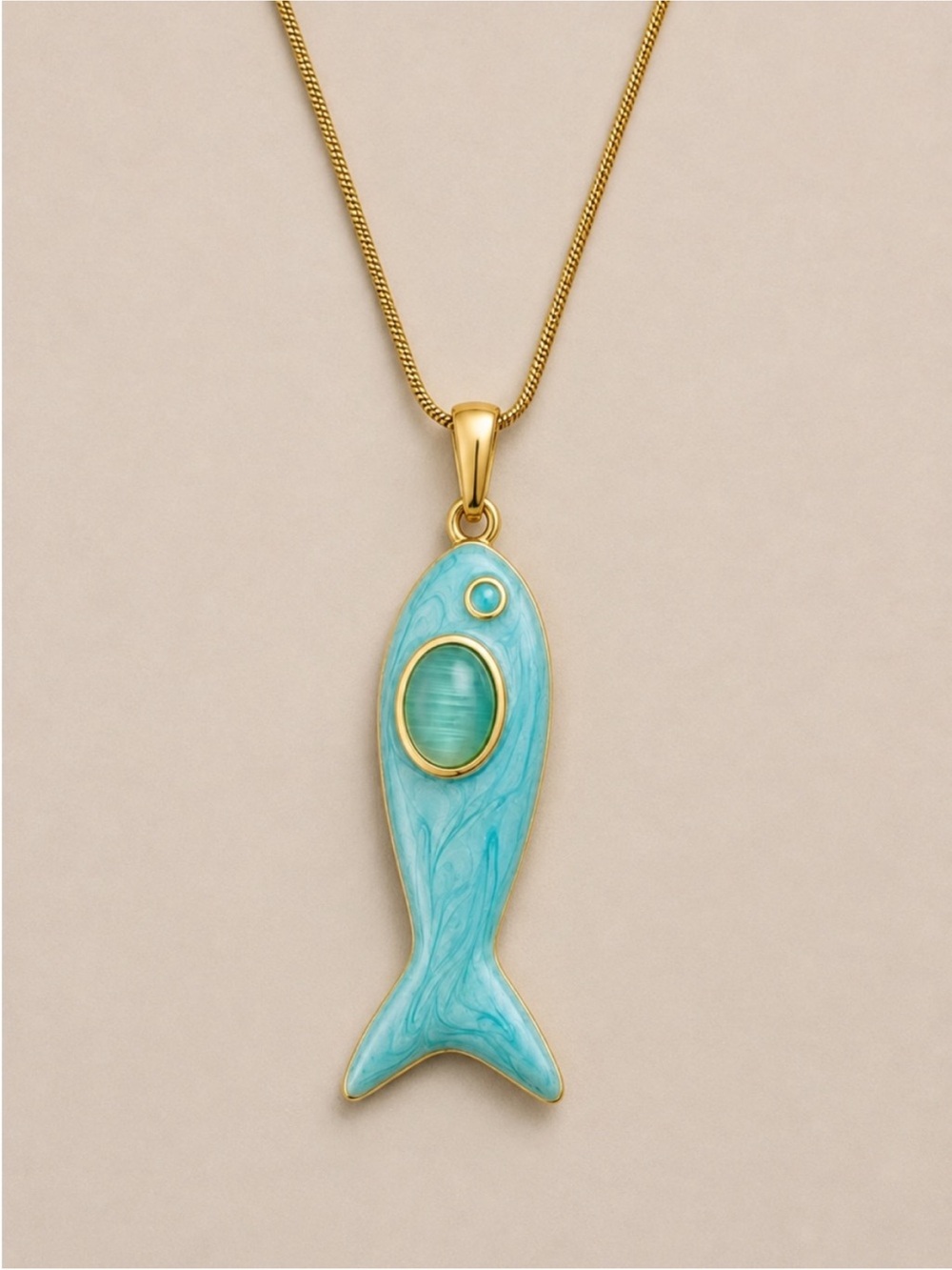 New! Gold-Tone Turquoise Fish Pendant Necklace
